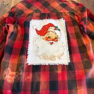 Plaid Button Down Shirt with Santa Patch